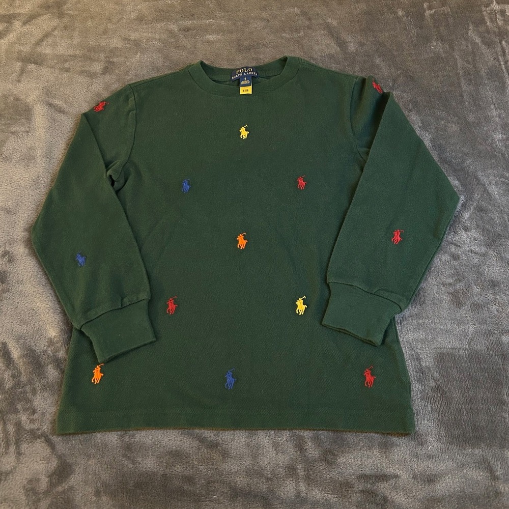 Polo Ralph Lauren Multi-Pony Sweatshirt Kids Size 6 Green Embroidered Crewneck
